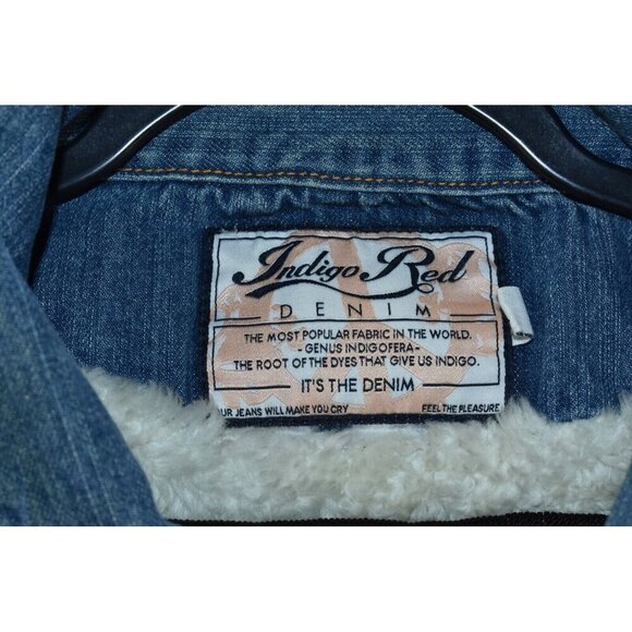 Indigo Red Denim Men's Vest Size 3XL Blue Sherpa Lined Embroidered Cotton Peace - Picture 5 of 16